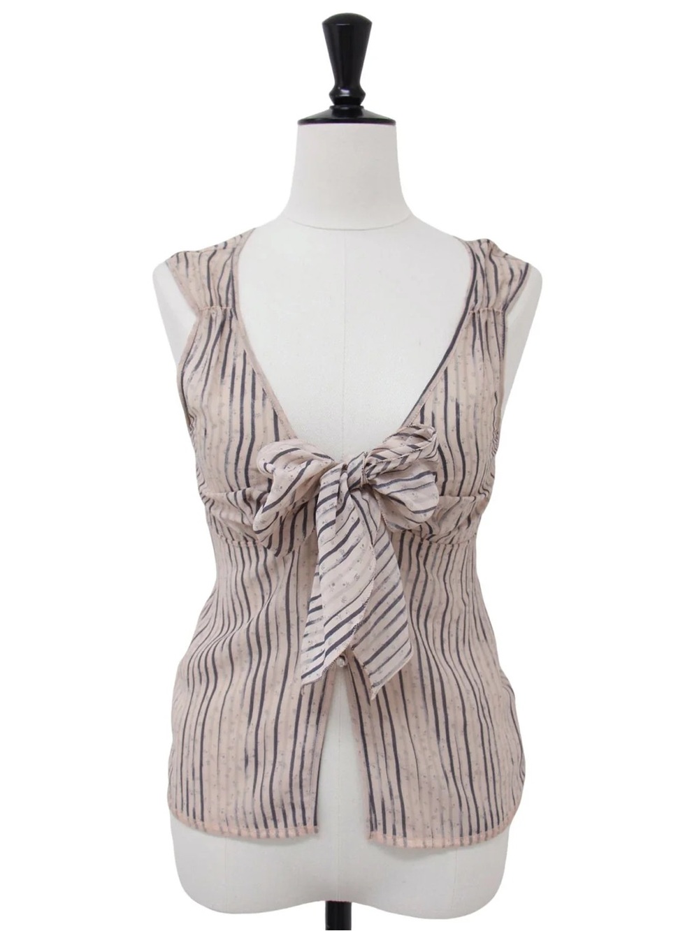 CHANEL Y2K Pink Grey Silk Stripe Empire Waist Casual Top